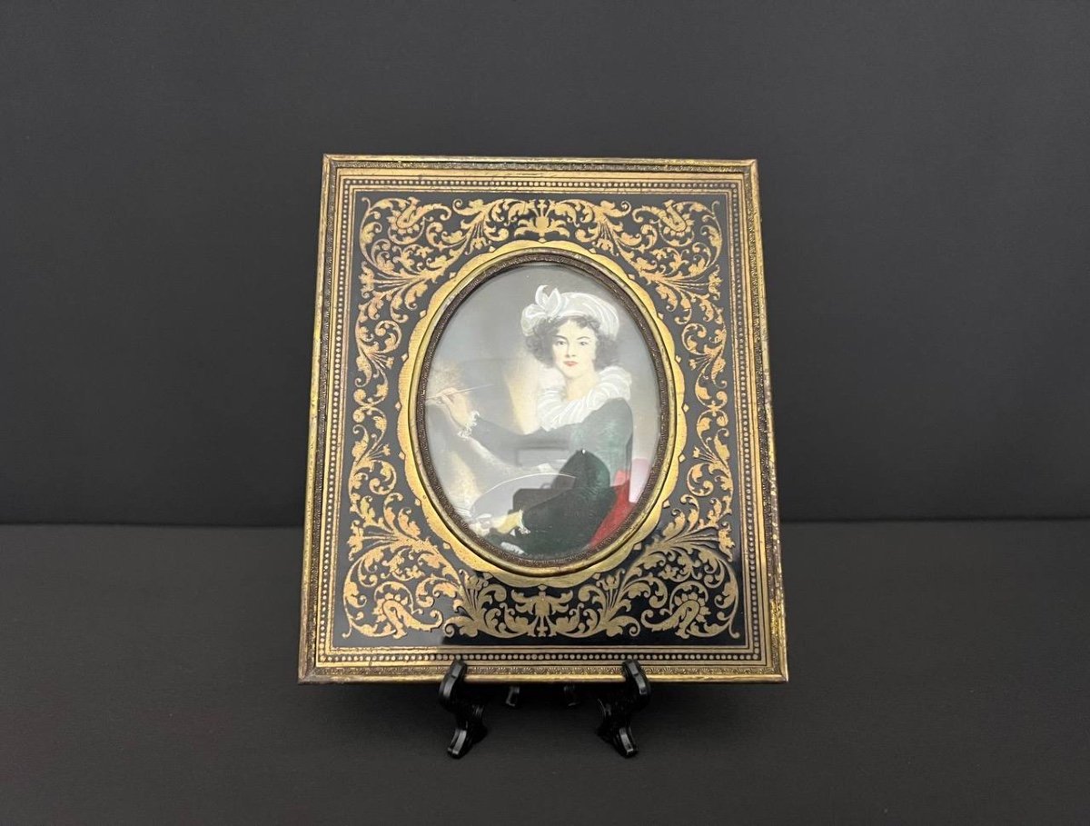 Pair Of Miniatures And Boulle Marquetry Frame Napoleon III Period-photo-5