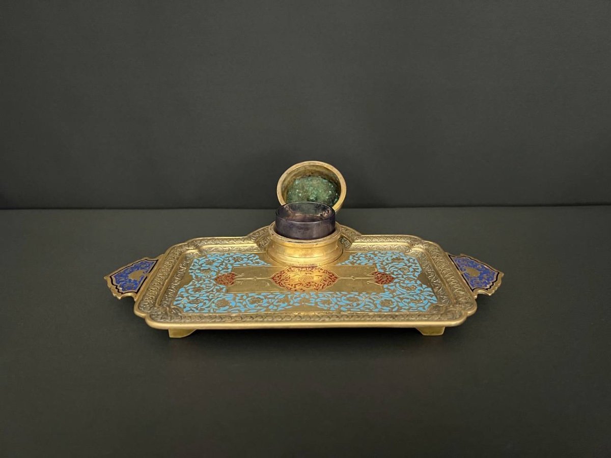 Inkwell And Two Seals In Bronze And Cloisonné Enamels-photo-4