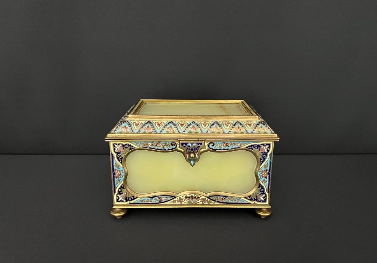 Gilded Cloisonné Bronze And Onyx Jewelry Box-photo-3