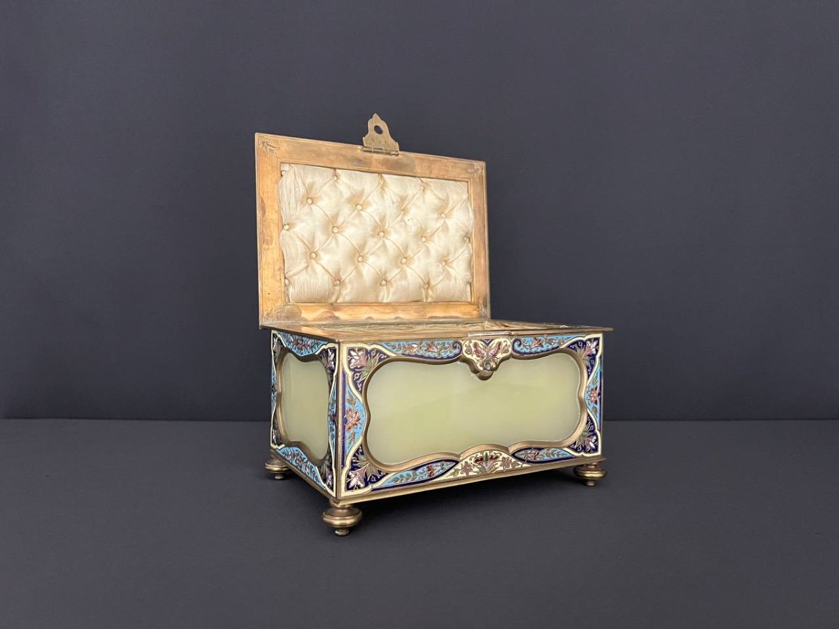 Gilded Cloisonné Bronze And Onyx Jewelry Box-photo-4