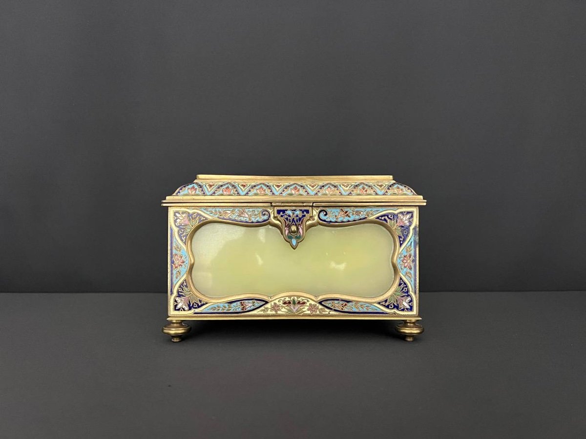 Gilded Cloisonné Bronze And Onyx Jewelry Box-photo-2