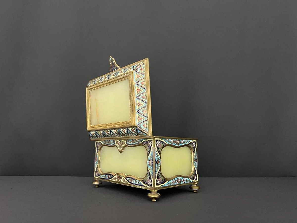 Gilded Cloisonné Bronze And Onyx Jewelry Box-photo-4