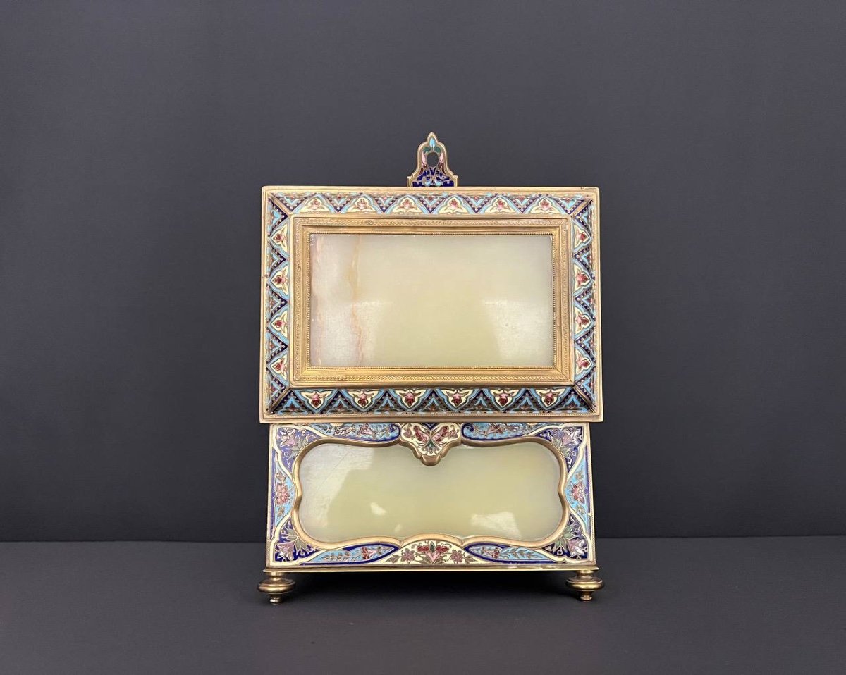 Gilded Cloisonné Bronze And Onyx Jewelry Box-photo-5