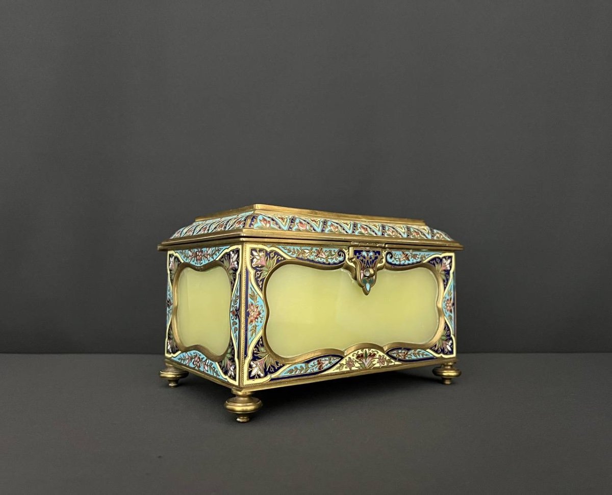 Gilded Cloisonné Bronze And Onyx Jewelry Box