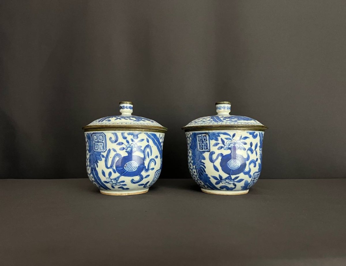 Pair Of Blue And White Porcelain Covered Pots. China 19th Century-photo-2