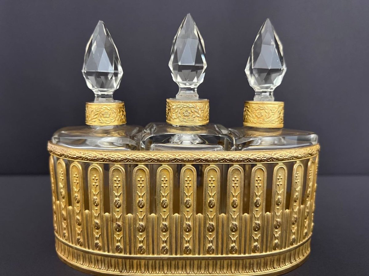 19th Century Scent Bottle In Gilded Brass And Crystal-photo-5