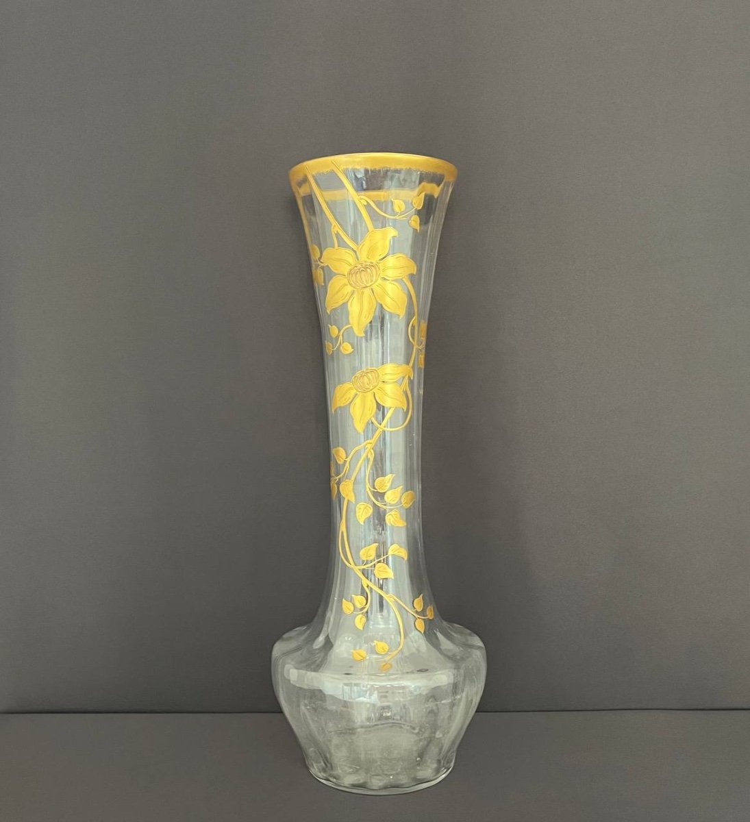 Baccarat Crystal Enameled Vase. Art Nouveau