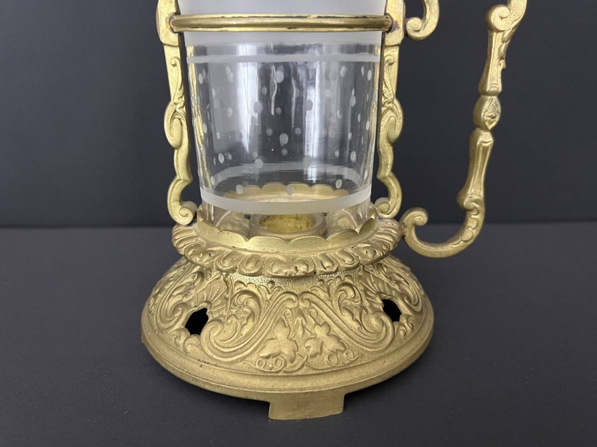 Candlestick In Gilded Bronze And Engraved Crystal. 19th Century-photo-2