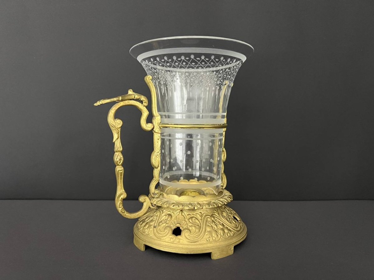 Candlestick In Gilded Bronze And Engraved Crystal. 19th Century-photo-6