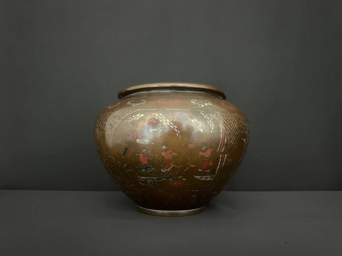 South China Or Vietnam. Bronze Vase With Metal Inlaid Decoration. 19th Century.-photo-4