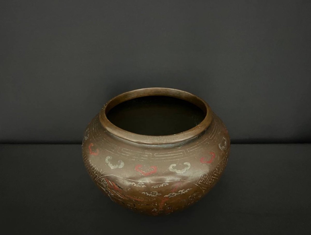 South China Or Vietnam. Bronze Vase With Metal Inlaid Decoration. 19th Century.-photo-5