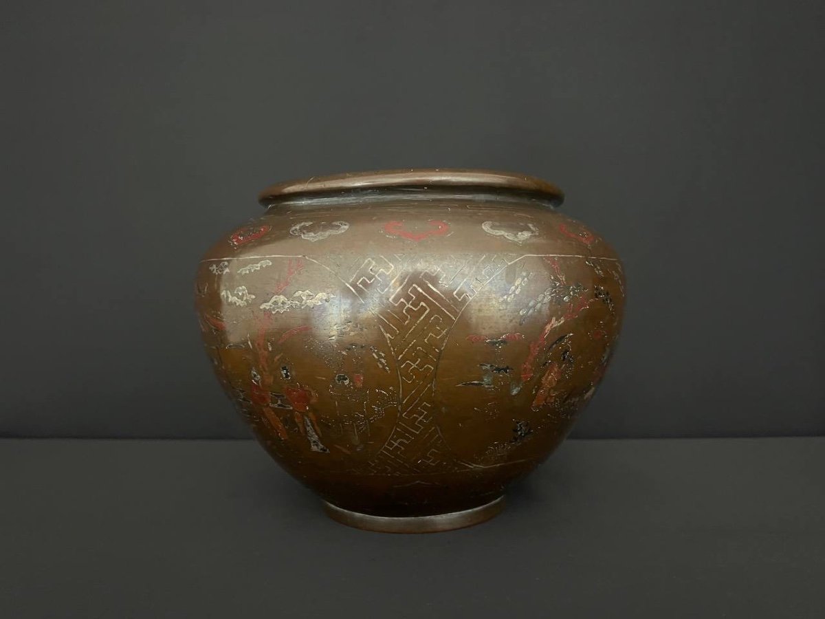 Chine Du Sud Ou Vietnam. Vase En Bronze à Décor Incrusté De Métal. XIX Siècle.-photo-6