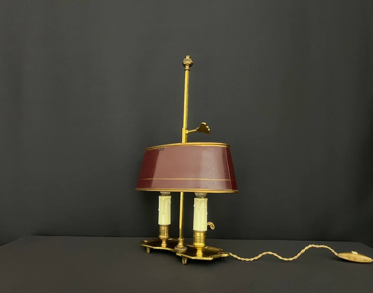 Petite Lampe Bouillote En Bronze Et Laiton, 20e Siècle. -photo-4