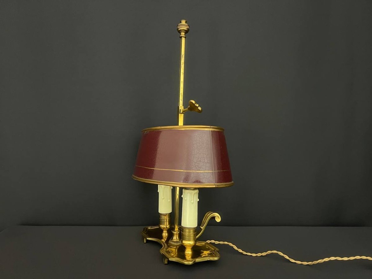 Petite Lampe Bouillote En Bronze Et Laiton, 20e Siècle. -photo-6