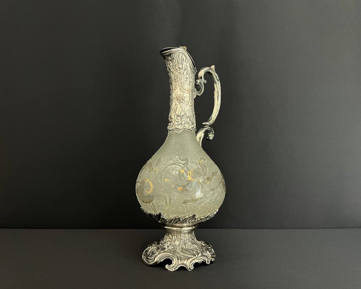 Daum Nancy (attributed To) Glass Ewer With Acid Etched Decoration-photo-3