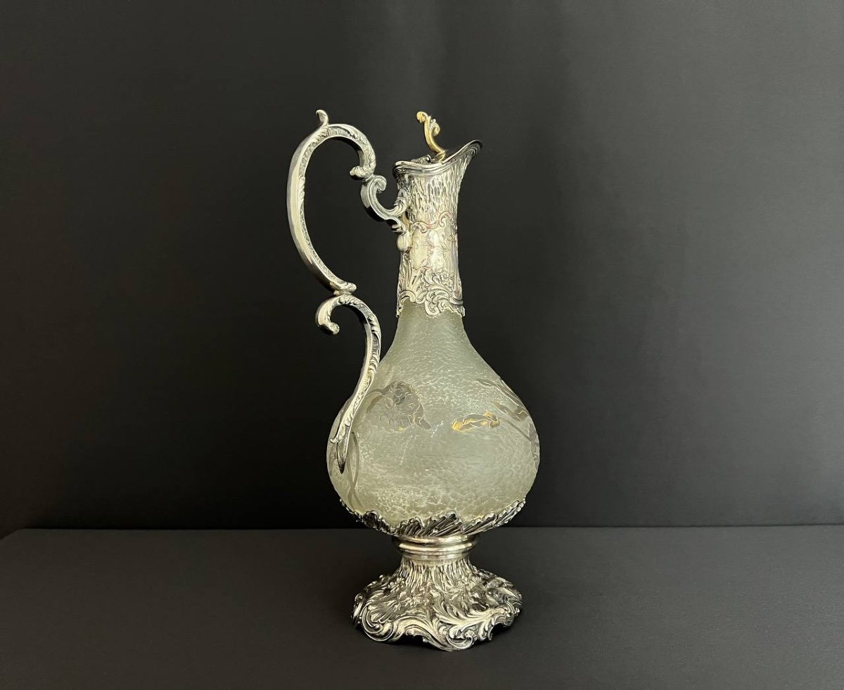 Daum Nancy (attributed To) Glass Ewer With Acid Etched Decoration-photo-1