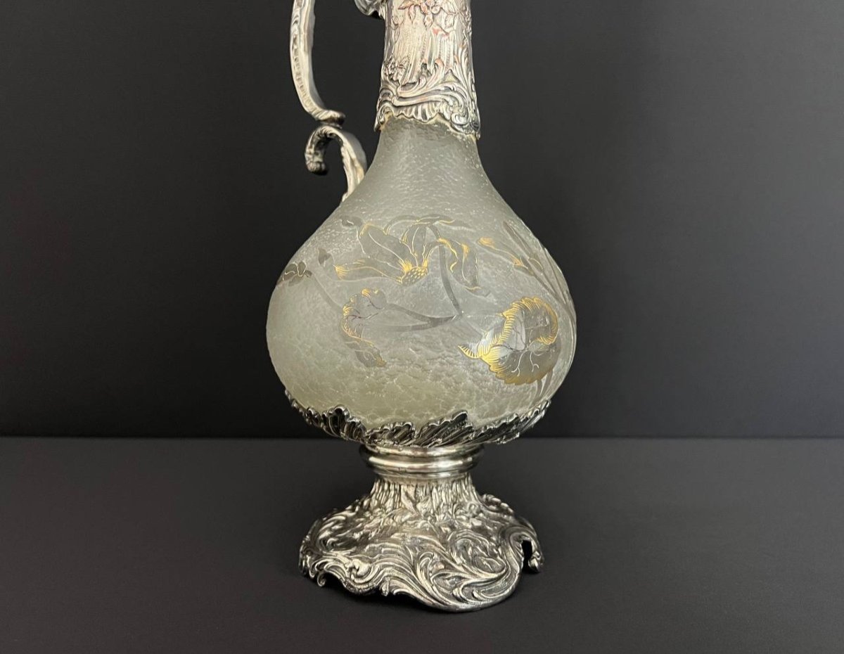 Daum Nancy (attributed To) Glass Ewer With Acid Etched Decoration-photo-5