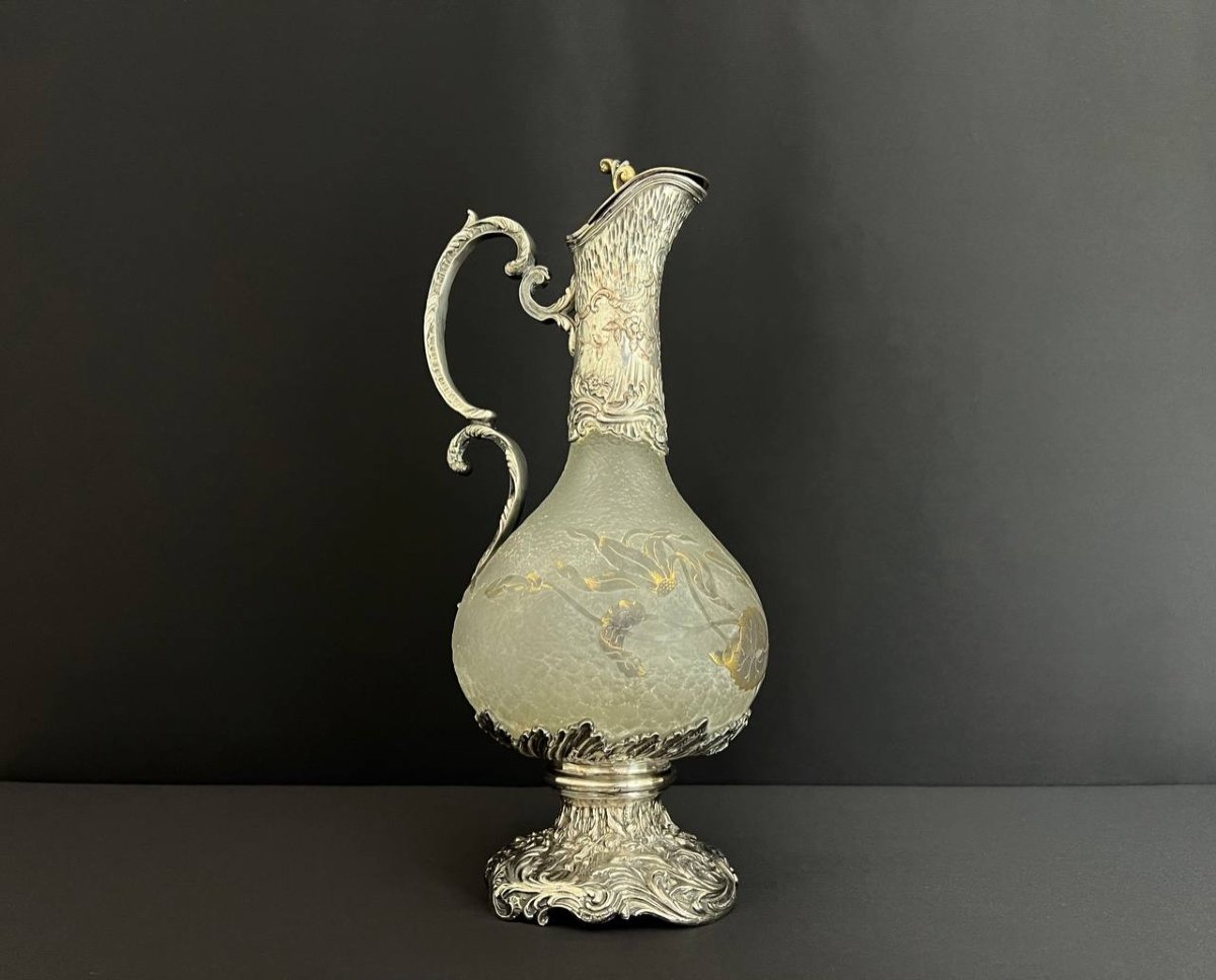 Daum Nancy (attributed To) Glass Ewer With Acid Etched Decoration