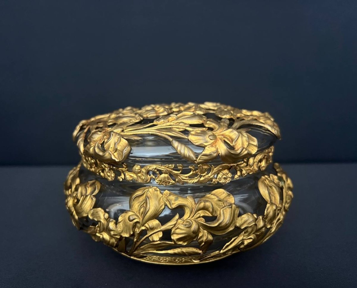 Baccarat (attributed To) Round Crystal Candy Dish With Gilded Brass Frame-photo-4