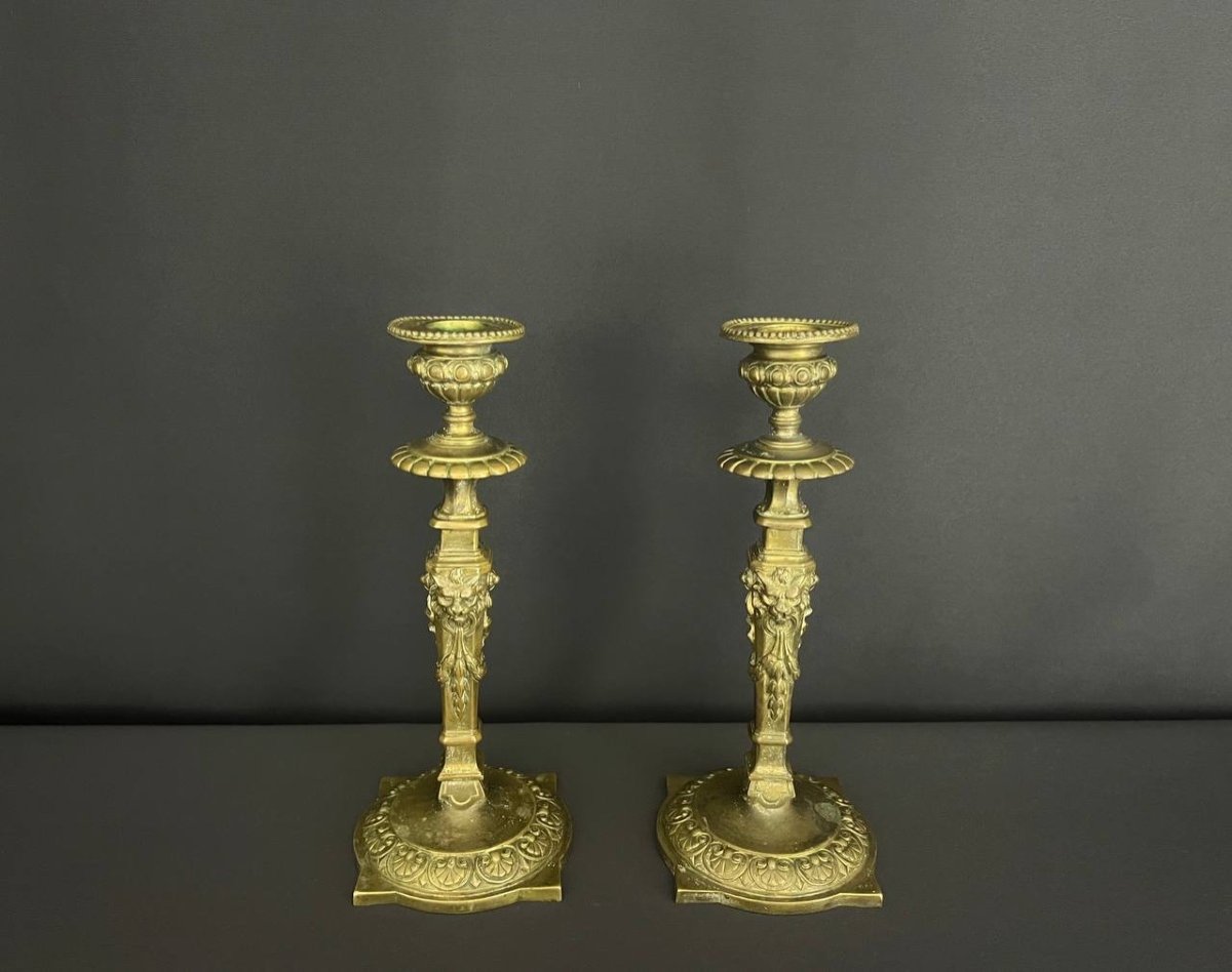 Pair Of Neoclassical Style Bronze Candlesticks, Late 19th Century-photo-1