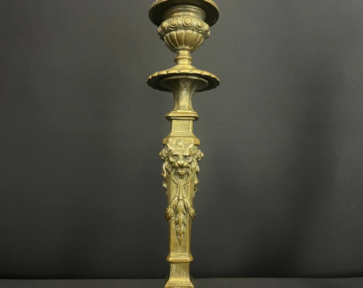 Pair Of Neoclassical Style Bronze Candlesticks, Late 19th Century-photo-4