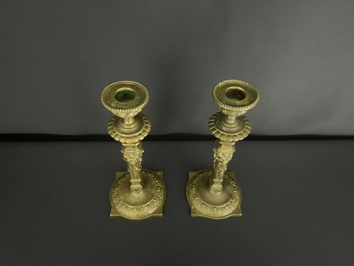 Pair Of Neoclassical Style Bronze Candlesticks, Late 19th Century-photo-5