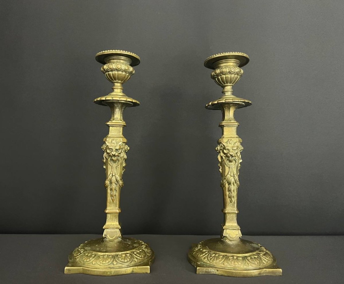 Pair Of Neoclassical Style Bronze Candlesticks, Late 19th Century