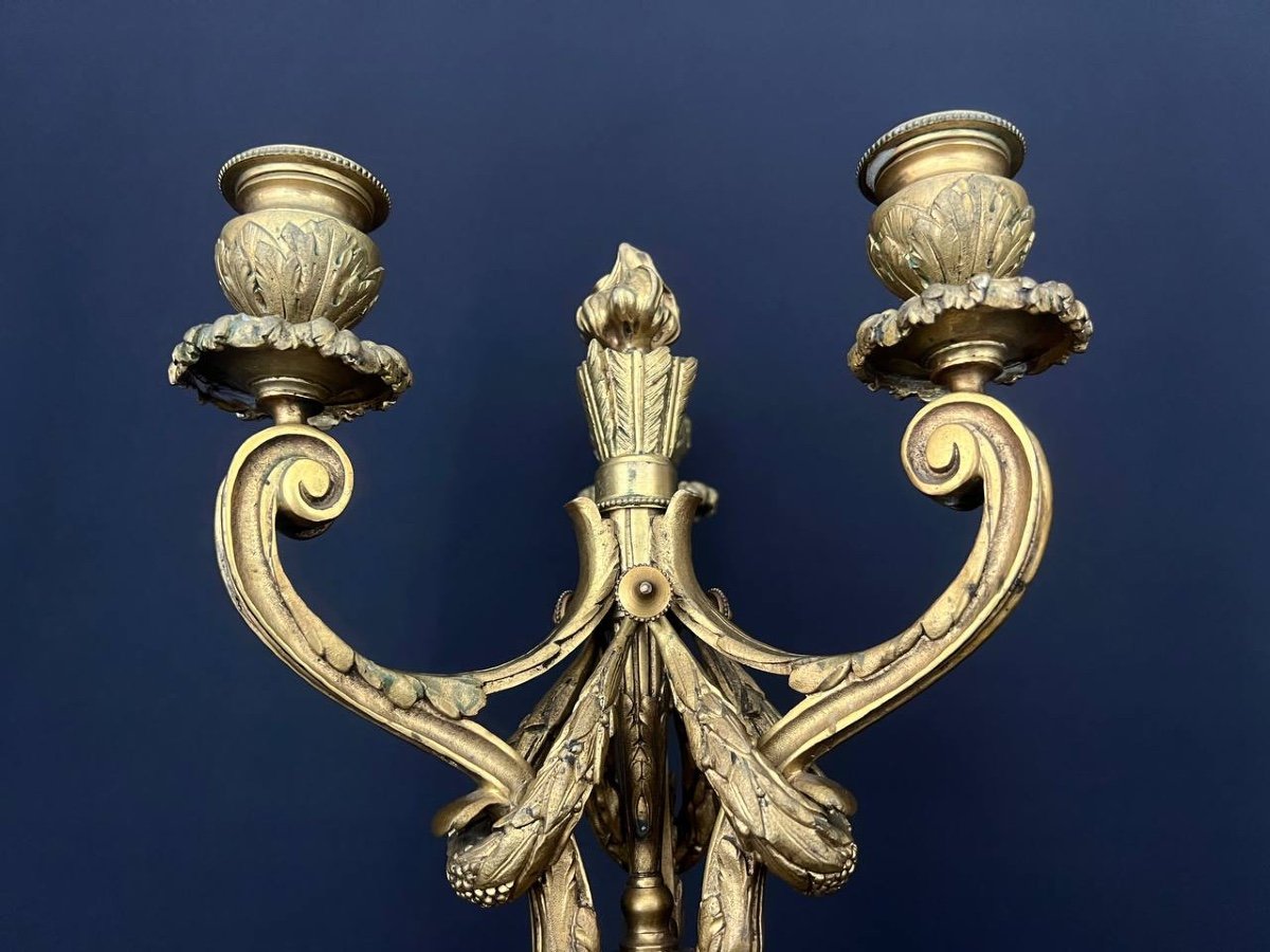 Auguste Cain (1821 – 1894) Pair Of Patinated Bronze Candlesticks-photo-6