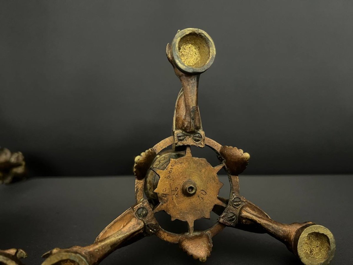 Auguste Cain (1821 – 1894) Pair Of Patinated Bronze Candlesticks-photo-8