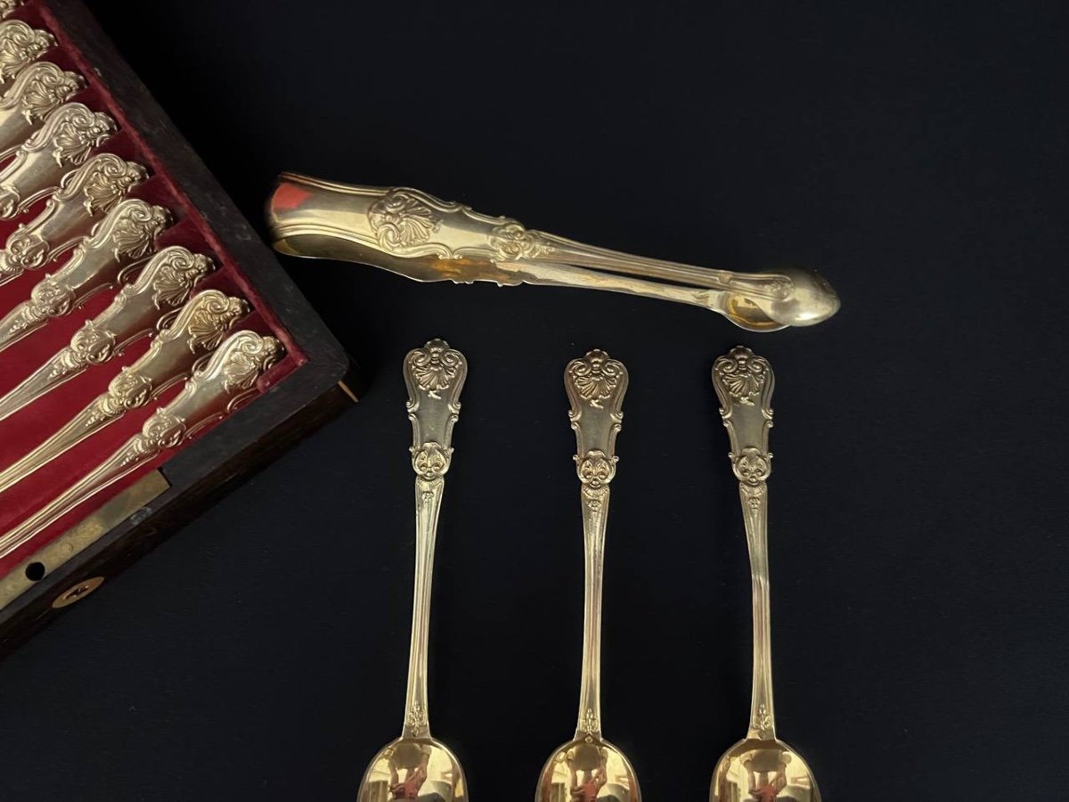 Silver-gilt Coffee Set Consisting Of 12 Spoons With Sugar Tongs-photo-2