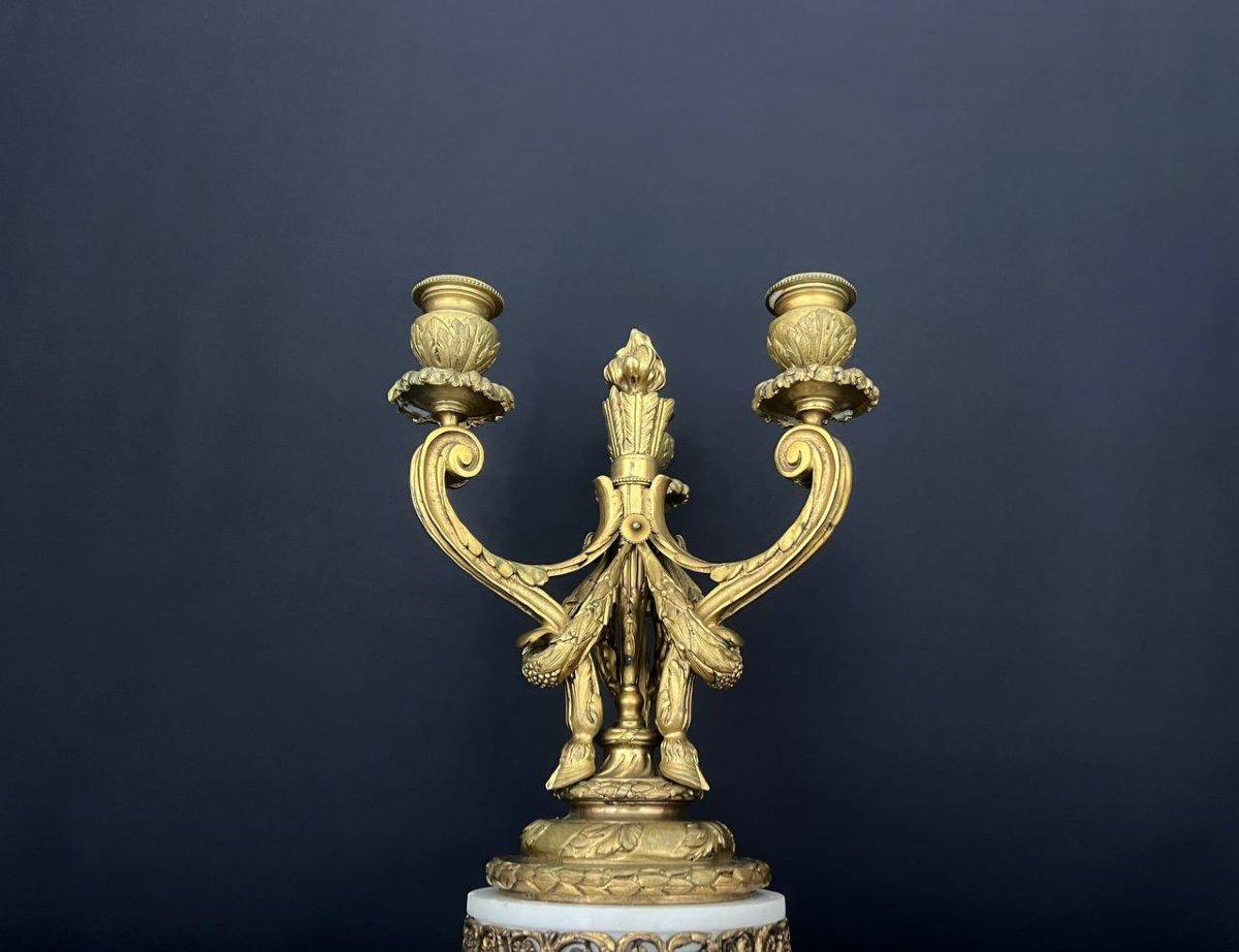 Candélabre En Bronze Doré, Epoque Napoleon III, Style Louis XVI.-photo-1