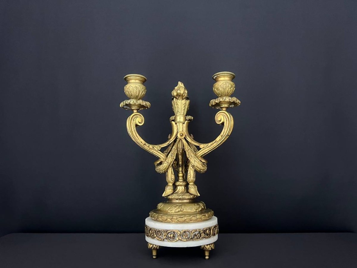 Candélabre En Bronze Doré, Epoque Napoleon III, Style Louis XVI.-photo-3