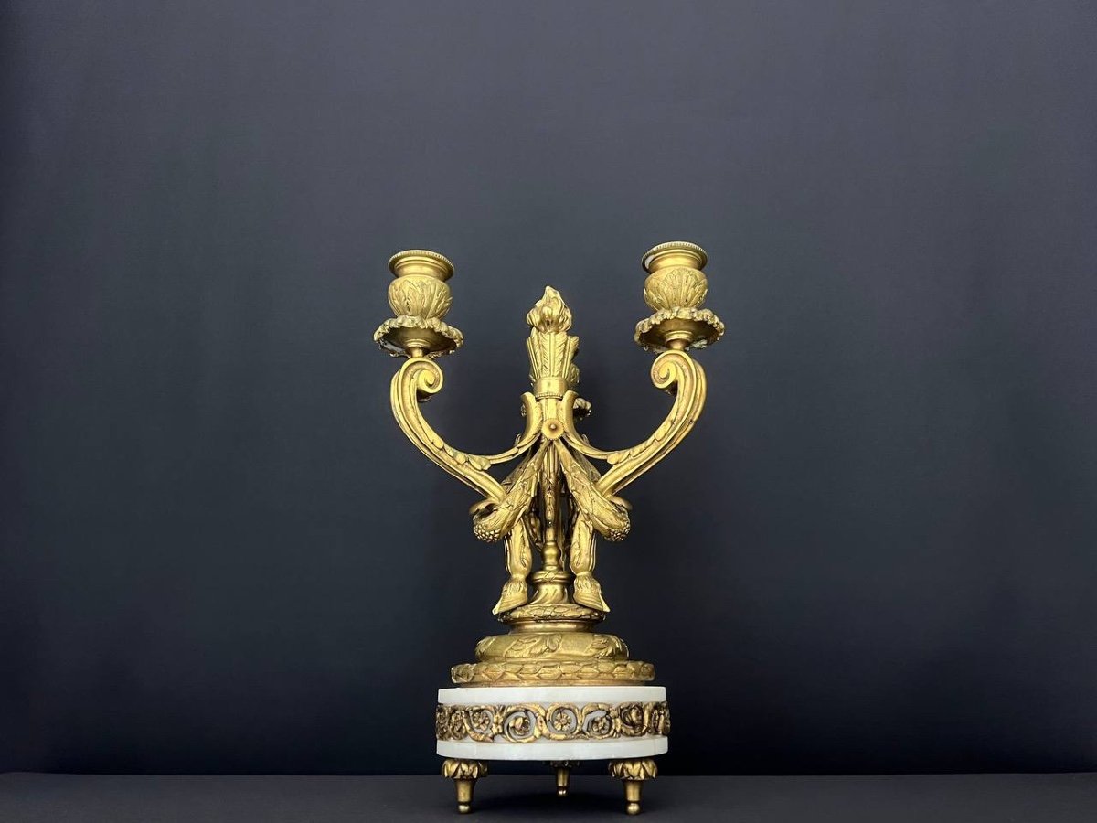 Candélabre En Bronze Doré, Epoque Napoleon III, Style Louis XVI.-photo-6