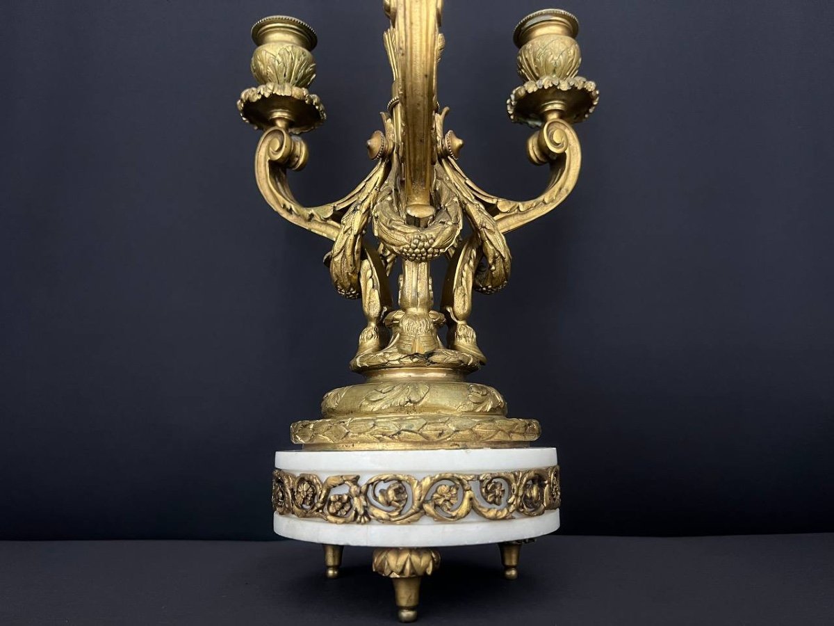 Candélabre En Bronze Doré, Epoque Napoleon III, Style Louis XVI.-photo-7