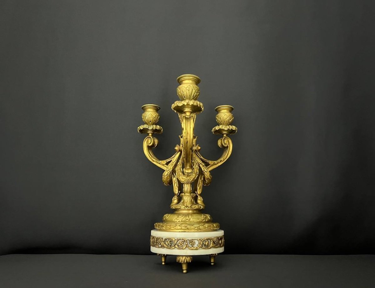 Candélabre En Bronze Doré, Epoque Napoleon III, Style Louis XVI.