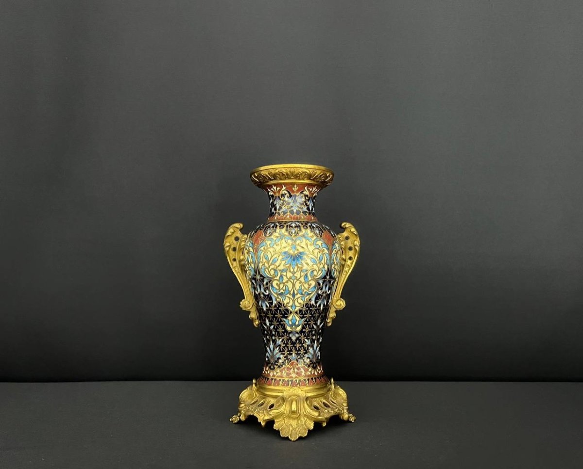 Vase En Bronze Doré Et émail Cloisonné. Vers 1900-photo-2