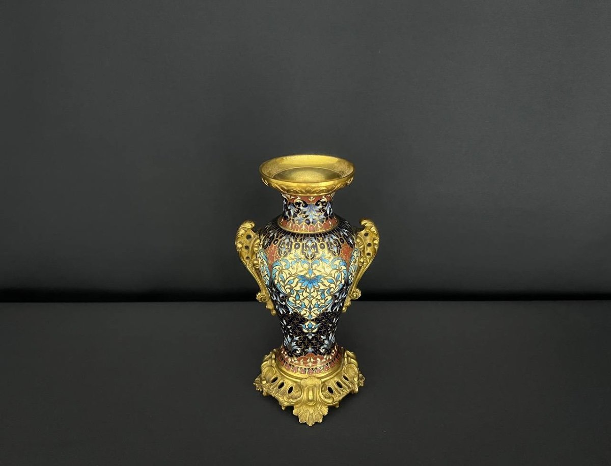 Vase En Bronze Doré Et émail Cloisonné. Vers 1900-photo-3