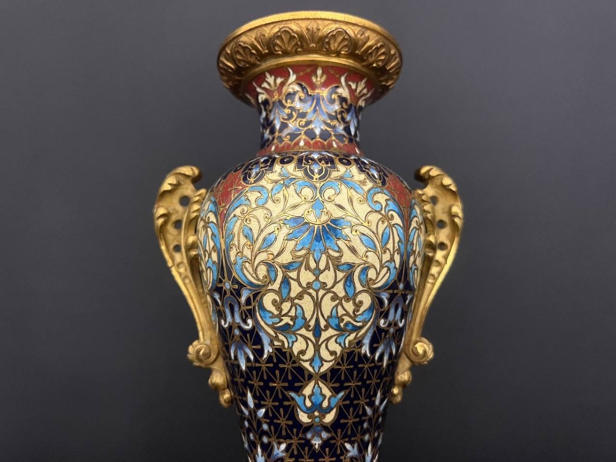 Vase En Bronze Doré Et émail Cloisonné. Vers 1900-photo-4