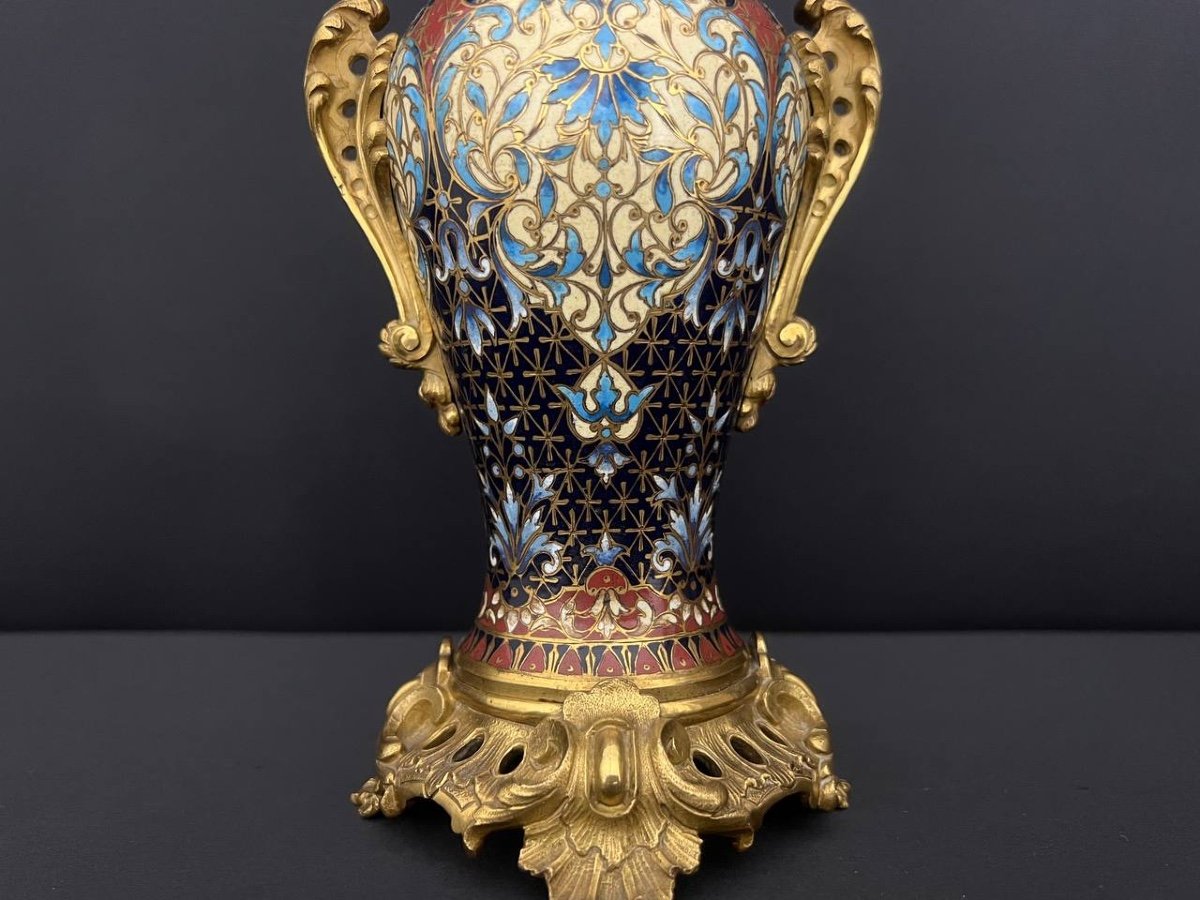 Vase En Bronze Doré Et émail Cloisonné. Vers 1900-photo-4