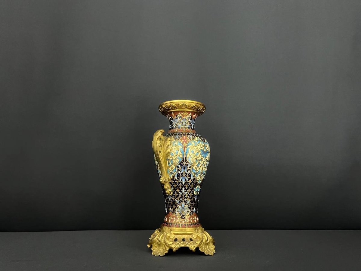 Vase En Bronze Doré Et émail Cloisonné. Vers 1900-photo-6