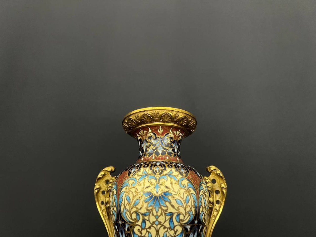 Vase En Bronze Doré Et émail Cloisonné. Vers 1900-photo-7