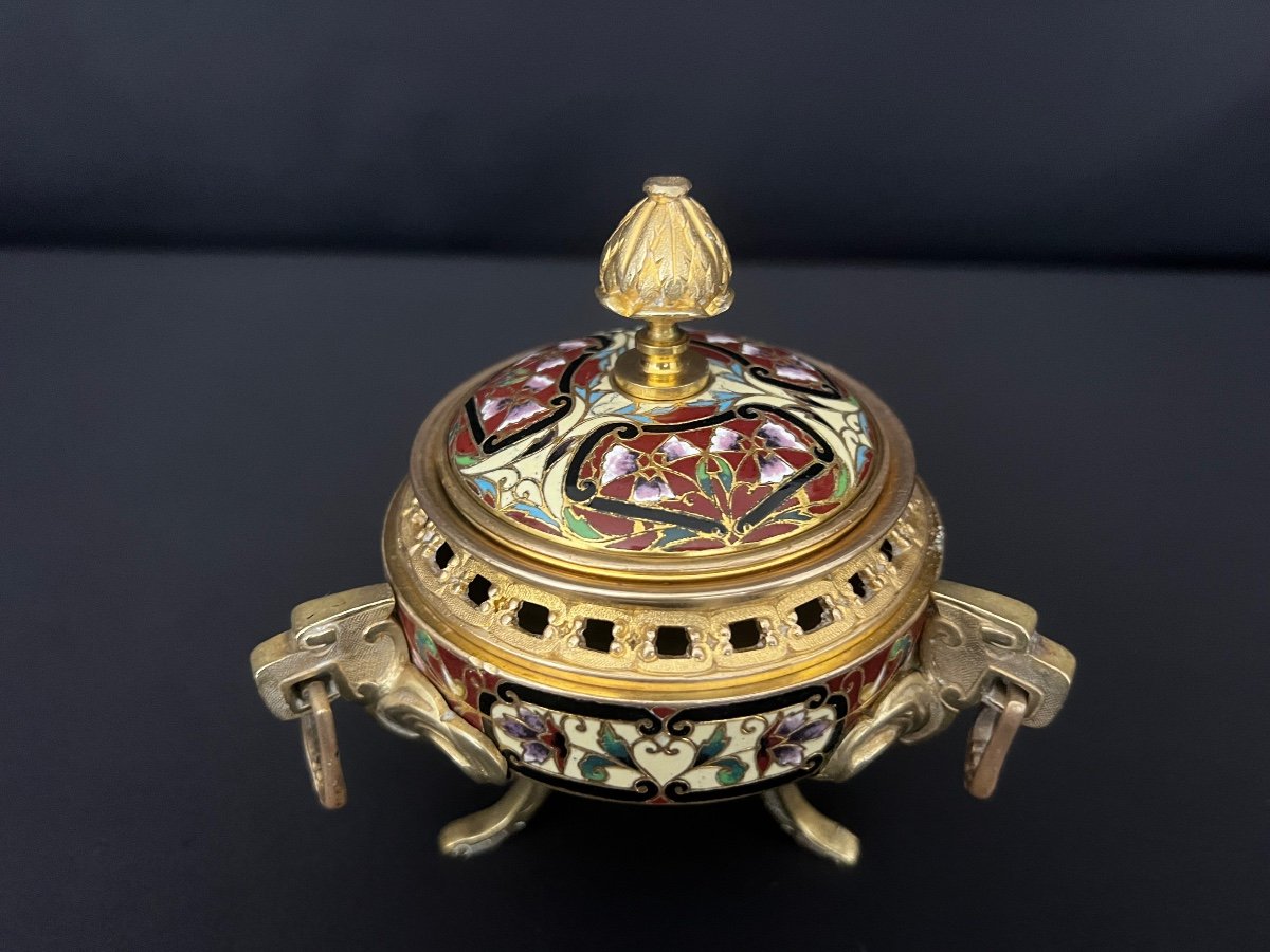 Cloisonné Enamel And Gilt Bronze Incense Burner-photo-3