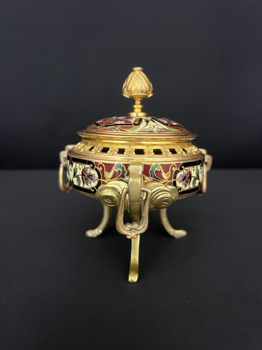 Cloisonné Enamel And Gilt Bronze Incense Burner-photo-4