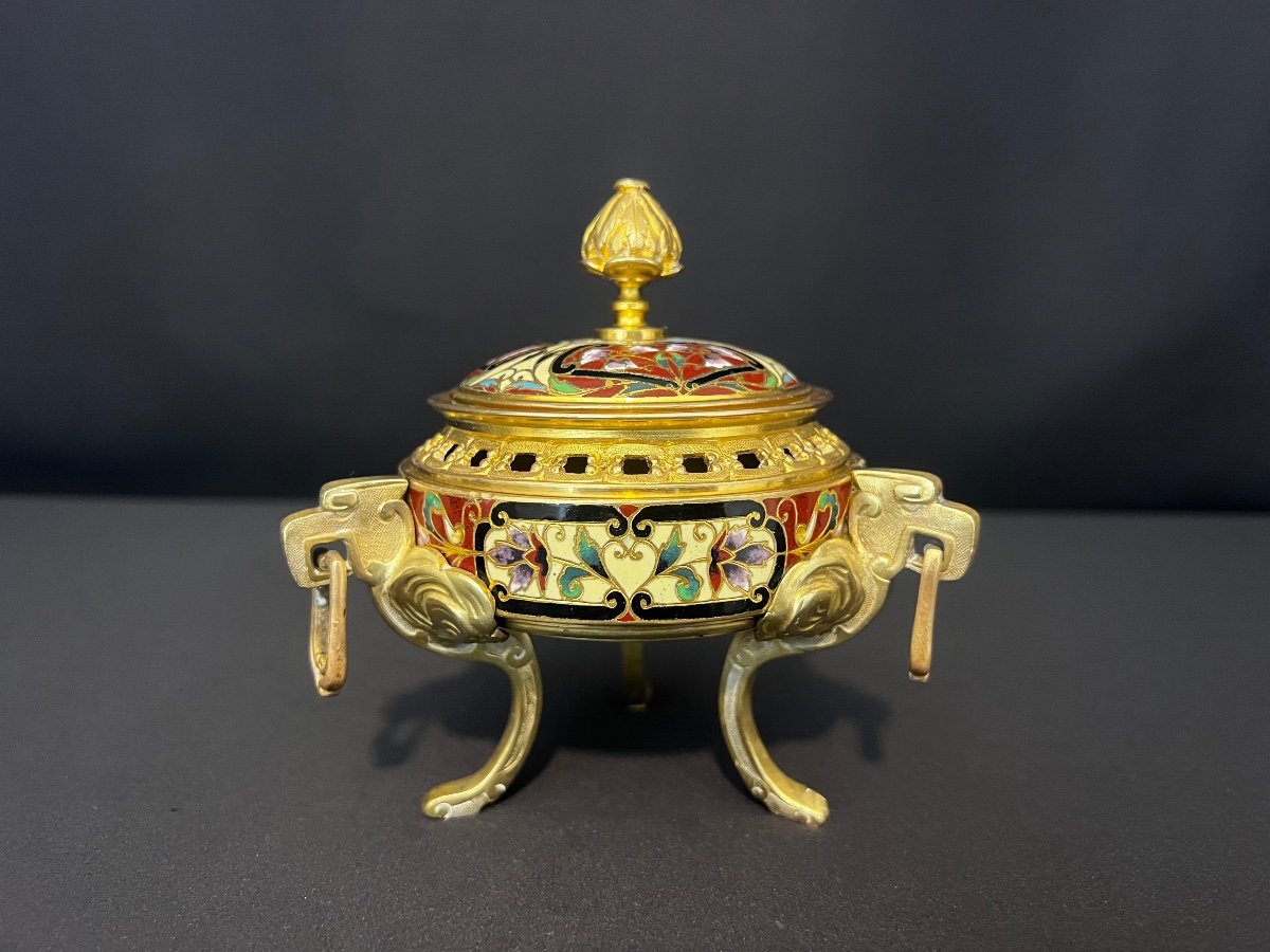 Cloisonné Enamel And Gilt Bronze Incense Burner-photo-1