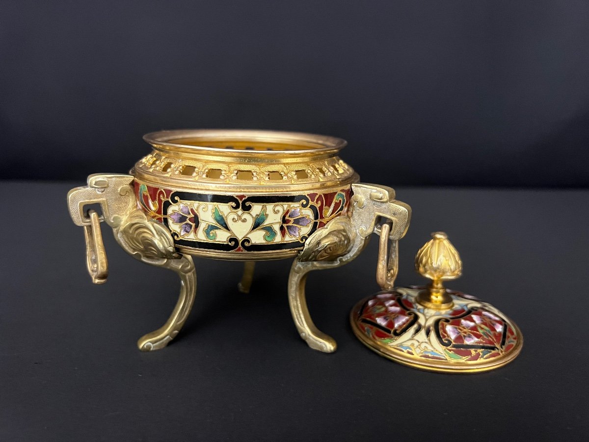 Cloisonné Enamel And Gilt Bronze Incense Burner-photo-4