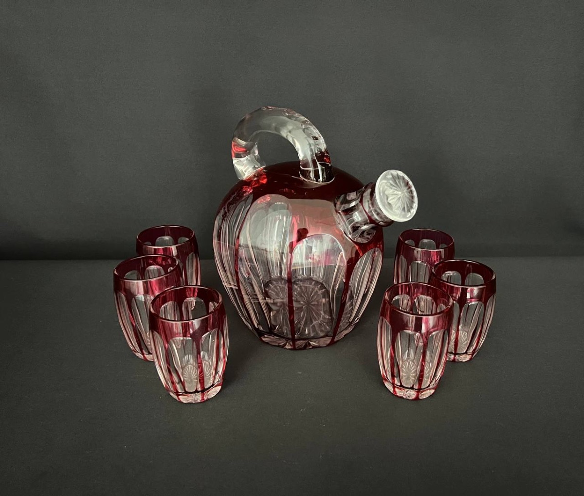 Red Lined Crystal Liqueur Service (attributed To St Louis)-photo-2