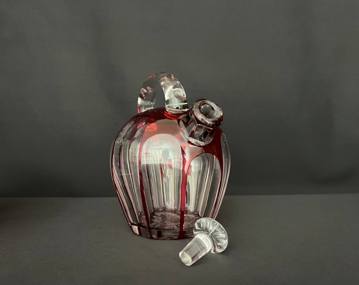 Red Lined Crystal Liqueur Service (attributed To St Louis)-photo-3