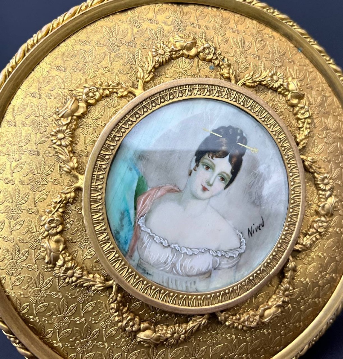 Napoleon III Gilt Bronze Jewelry Box With Painted Miniature-photo-2