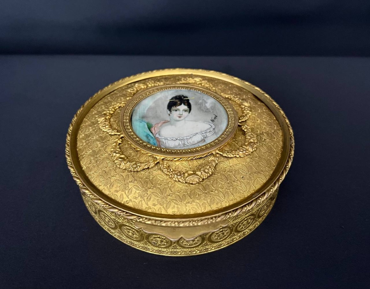 Napoleon III Gilt Bronze Jewelry Box With Painted Miniature-photo-3