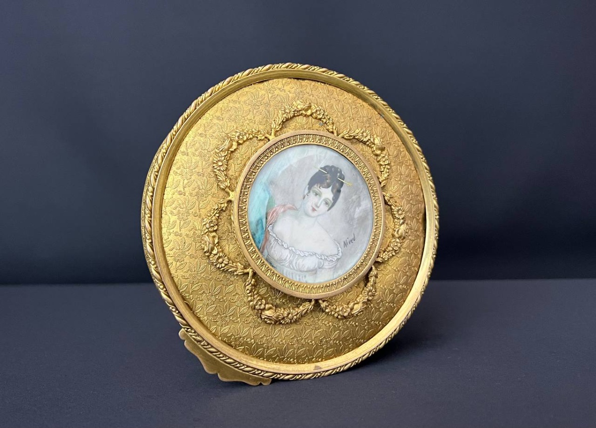 Napoleon III Gilt Bronze Jewelry Box With Painted Miniature